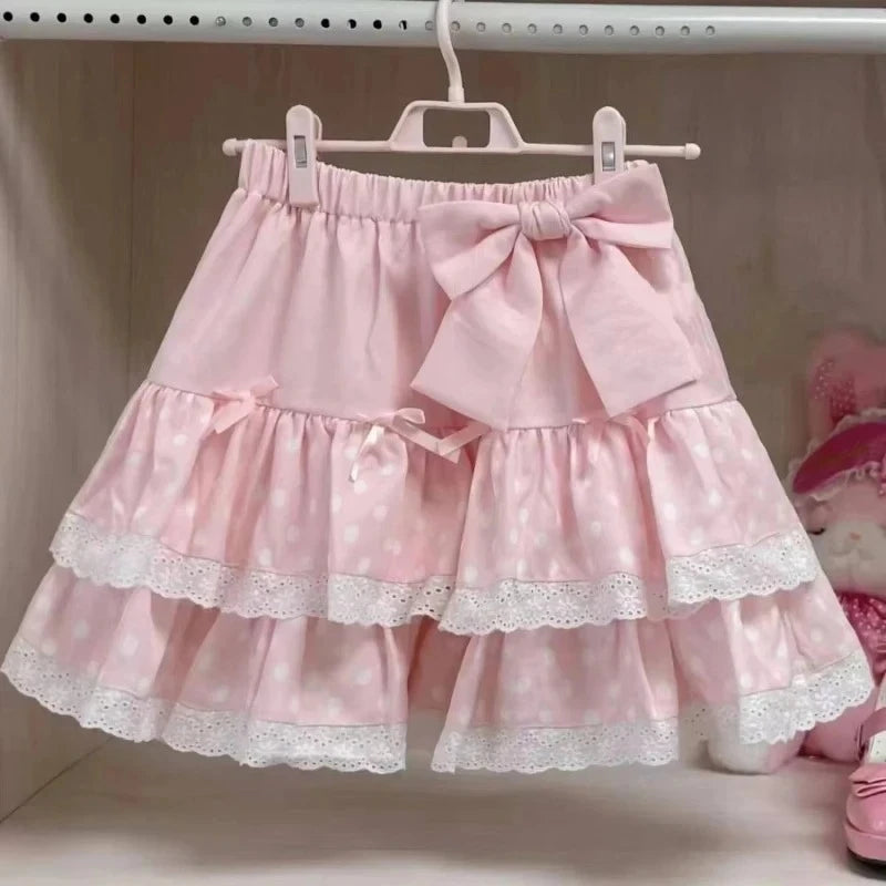 Sweet Kawaii Lolita Style Princess Vintage Cake Skirt Women Cute Lace Ruffles Party Mini Skirts Harajuku Y2k Faldas Mujer