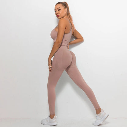 2Pcs Seamless Gym Sets Fitness Sports Suits Womens Clothing High Waist Booty Leggings Sports Bra Running Athletic Wear Yoga Sets