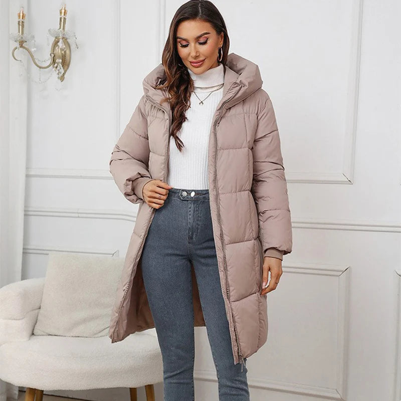 Chic Hooded Plaid Puffer Coat for Women – Warm Winter Layer