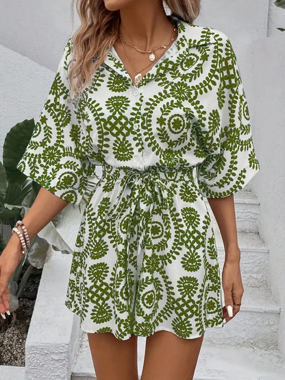 Women’s Casual V-Neck Printed One-Piece dress