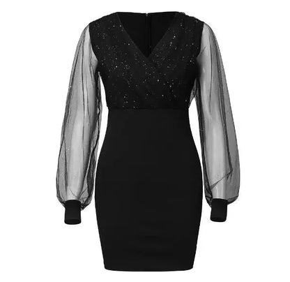 V-Neck Sequin Gauze Dress