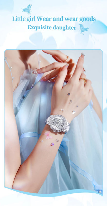 ROMITIME Women Quartz Watch Luxury Butterfly Pattern Rhinestone-Encrusted Bezel Stainless Steel Case 30M Waterproof Watches Lady