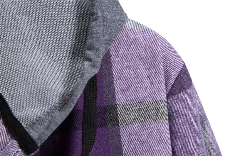 Men's Plaid Long Sleve hooded-shirt