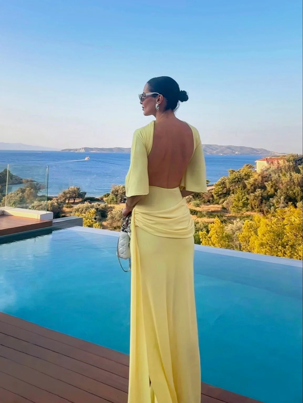Sophisticated Yellow Backless Evening Dress