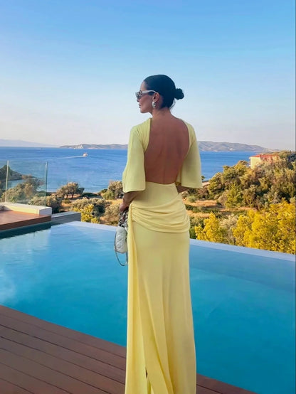 Sophisticated Yellow Backless Evening Dress