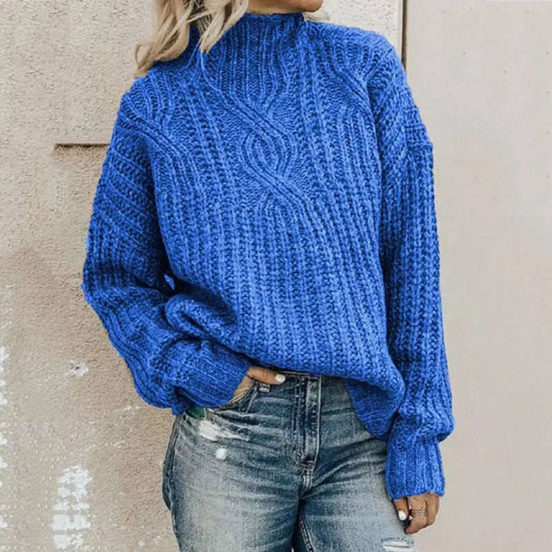 Women's High Collar Twist Knit Sweater