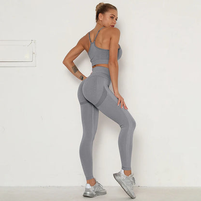 2Pcs Seamless Gym Sets Fitness Sports Suits Womens Clothing High Waist Booty Leggings Sports Bra Running Athletic Wear Yoga Sets
