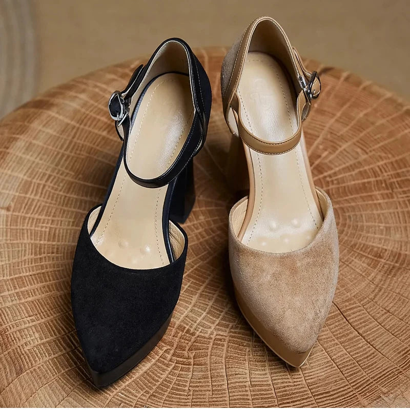 Women’s Square High-Heel Mary Jane Pumps – Retro Platform Dress Shoes