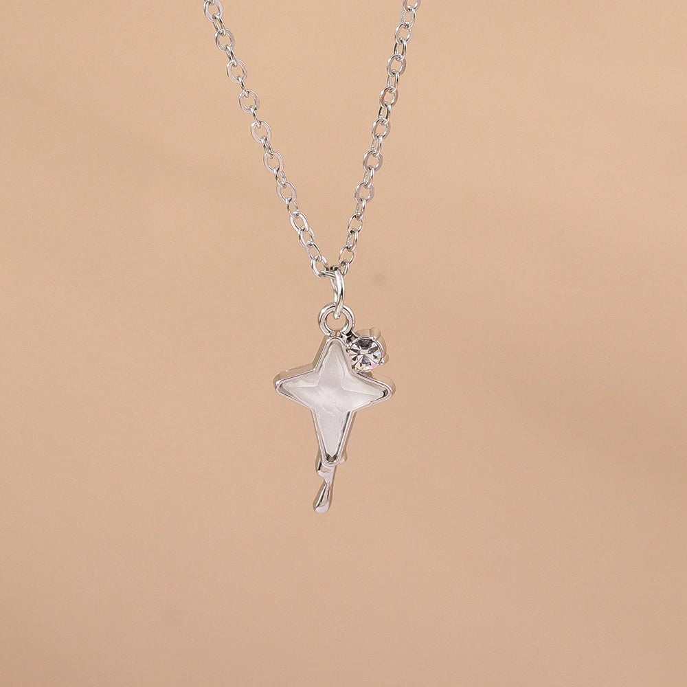 Aihua Exquisite Y2K Silver Color Crystal Sun Moon Star Necklaces for Women Korean Temperament Clavicle Chain Jewelry Gifts