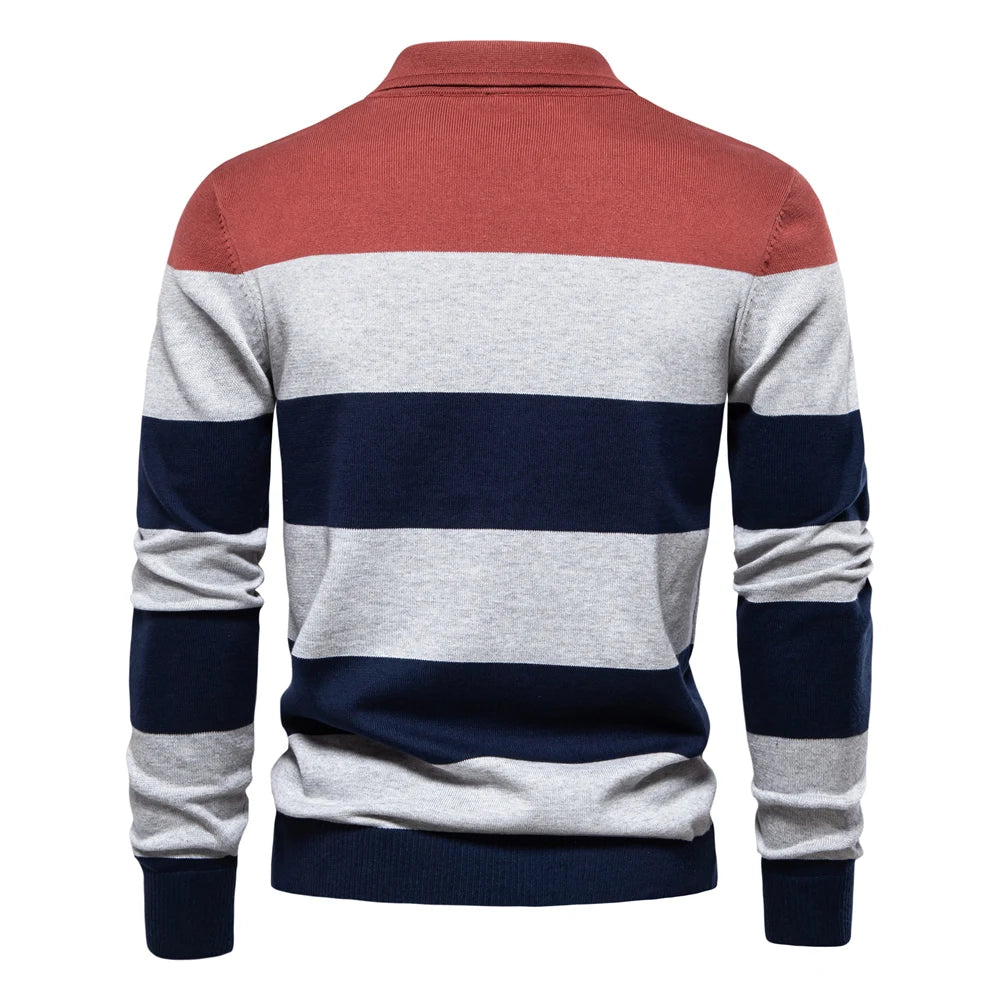 Classic Striped Polo Knit Sweater for Men