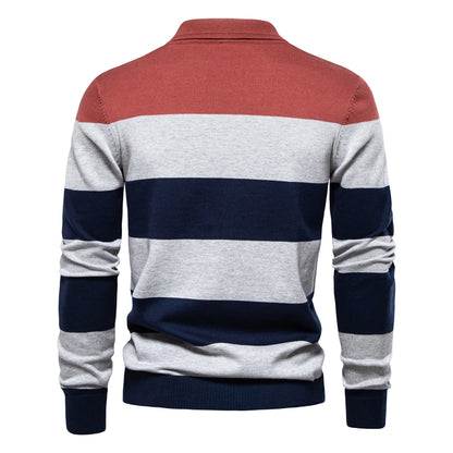 Classic Striped Polo Knit Sweater for Men