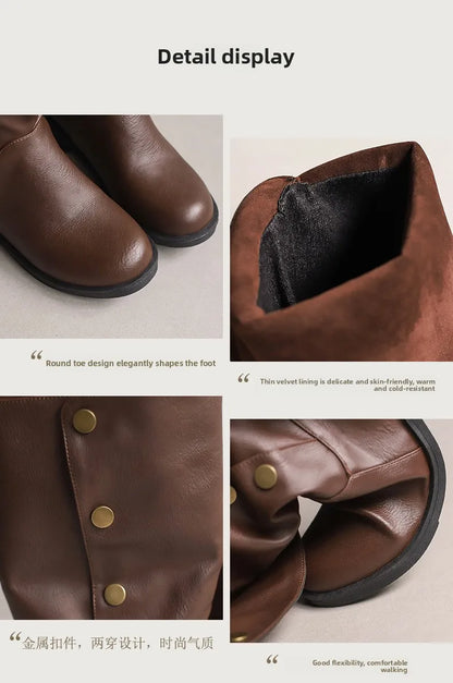 Retro Rivet Low Heel High Tube Motorcycle Boots