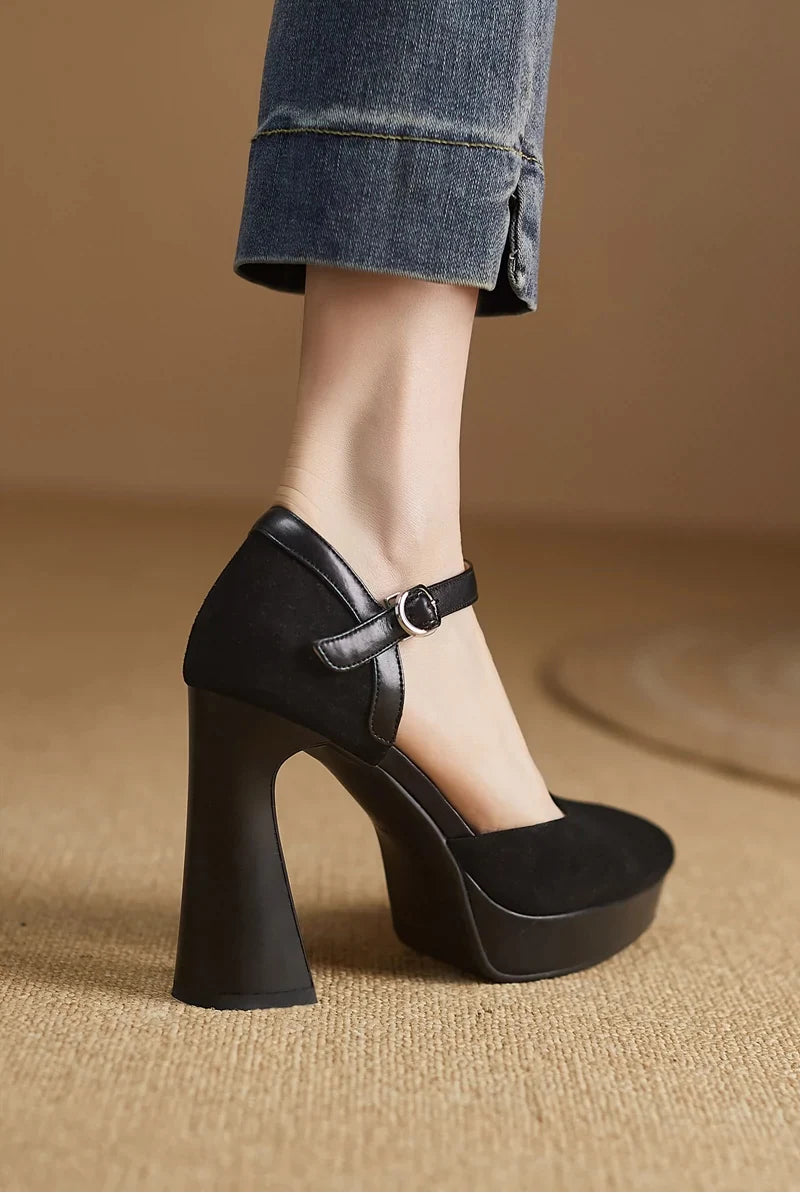 Women’s Square High-Heel Mary Jane Pumps – Retro Platform Dress Shoes