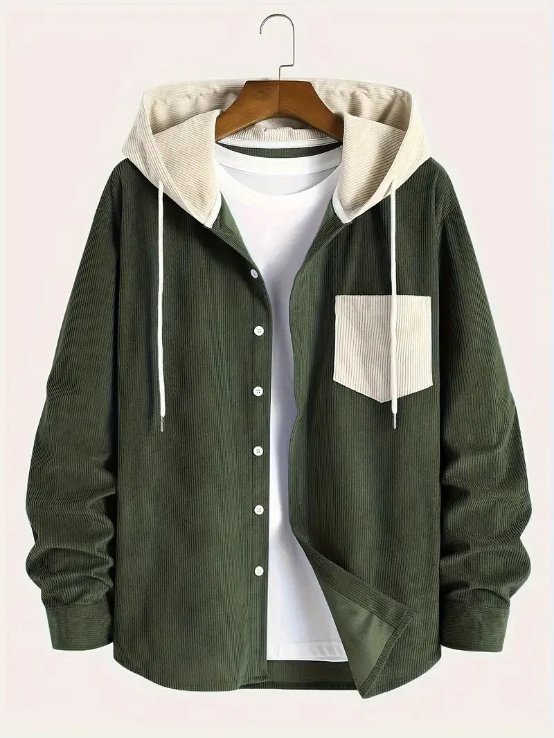 Waffle Corduroy Hooded Shirt
