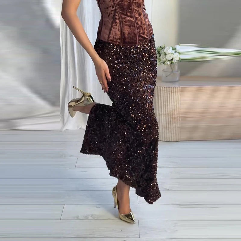 Elegant Sleeveless Backless Vest Hip Package Maxi Skirts Suit