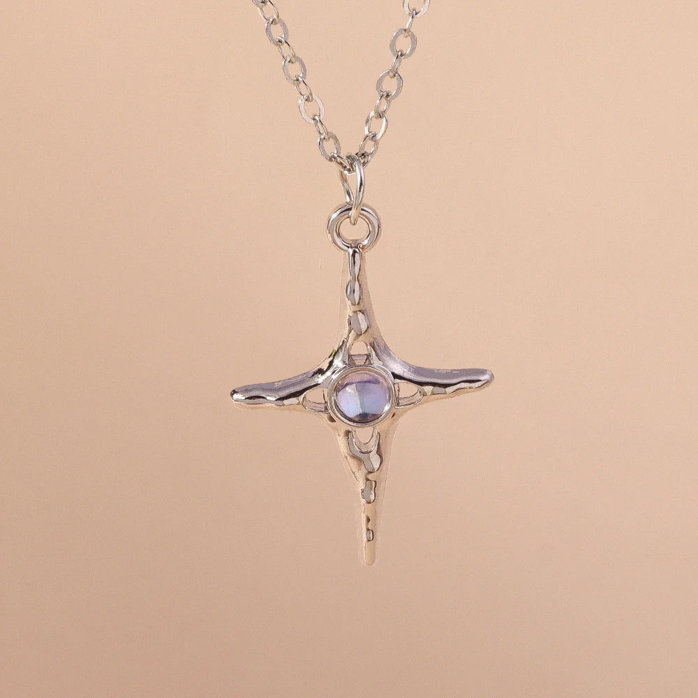 Aihua Exquisite Y2K Silver Color Crystal Sun Moon Star Necklaces for Women Korean Temperament Clavicle Chain Jewelry Gifts