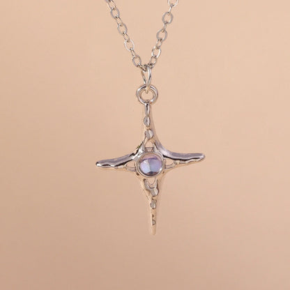 Aihua Exquisite Y2K Silver Color Crystal Sun Moon Star Necklaces for Women Korean Temperament Clavicle Chain Jewelry Gifts