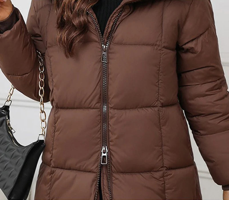 Chic Hooded Plaid Puffer Coat for Women – Warm Winter Layer