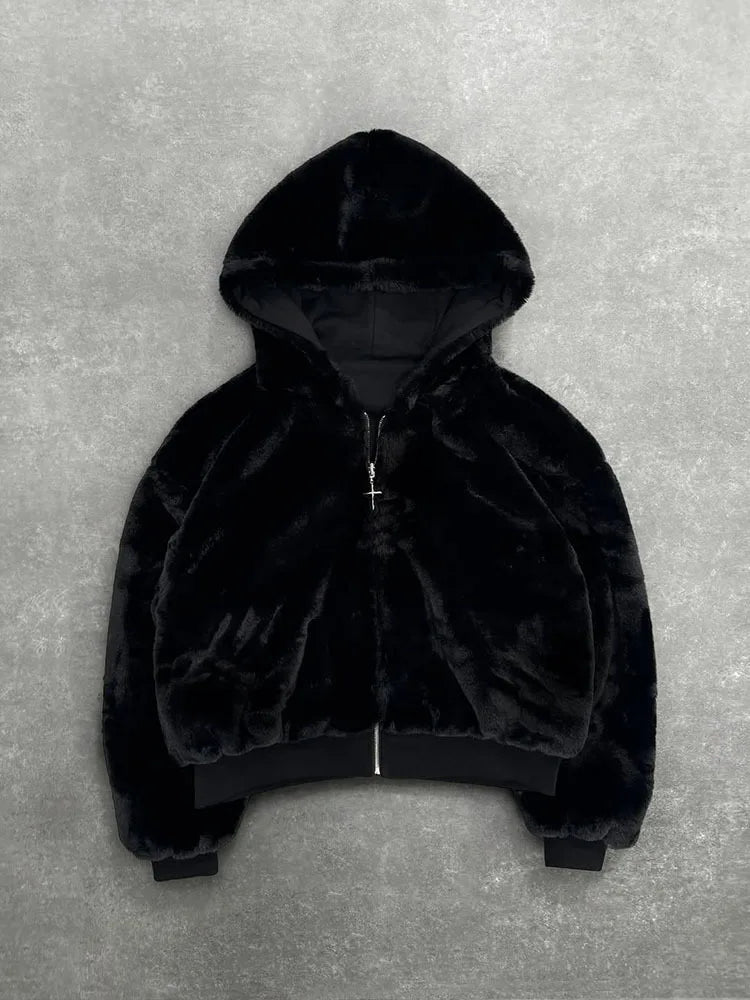 2025 European and American new autumn and winter collection hooded sweatshirt with reversible retro leopard print zipper hoodie