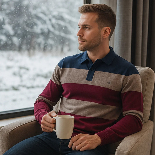 Classic Striped Polo Knit Sweater for Men