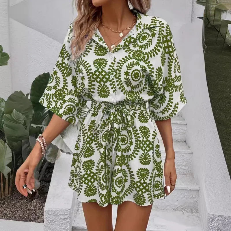 Women’s Casual V-Neck Printed One-Piece dress
