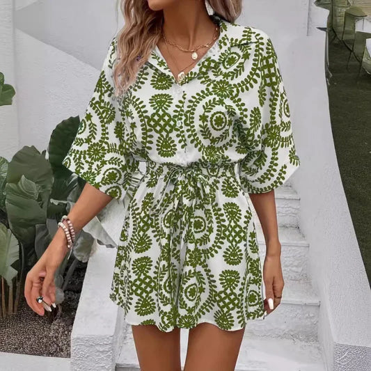 Women’s Casual V-Neck Printed One-Piece dress