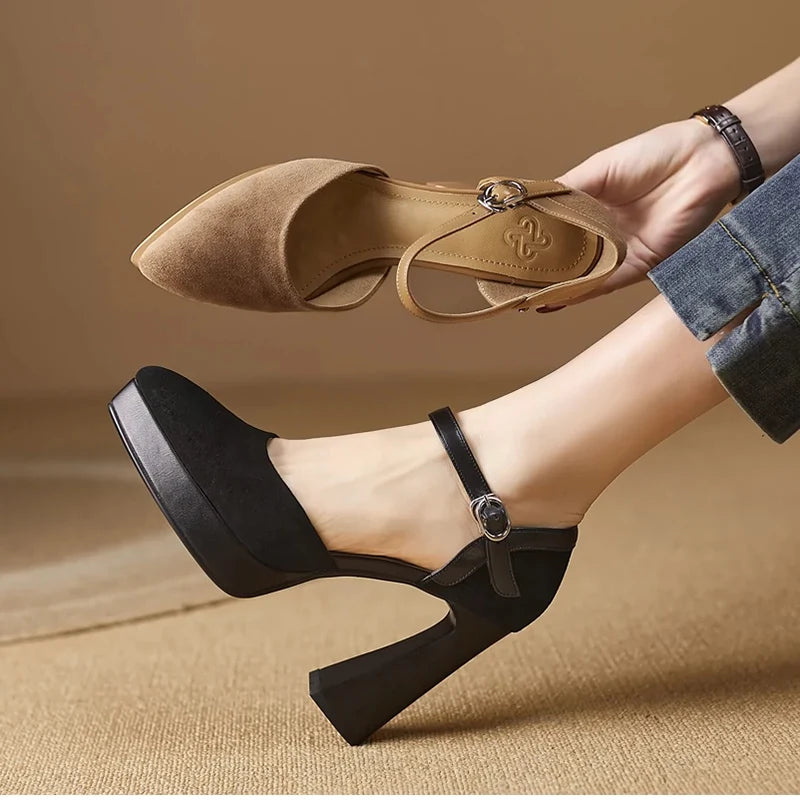 Women’s Square High-Heel Mary Jane Pumps – Retro Platform Dress Shoes