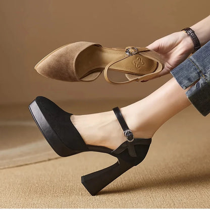 Women’s Square High-Heel Mary Jane Pumps – Retro Platform Dress Shoes