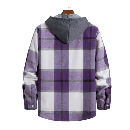 Men's Plaid Long Sleve hooded-shirt