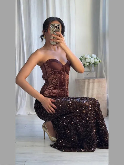 Elegant Sleeveless Backless Vest Hip Package Maxi Skirts Suit