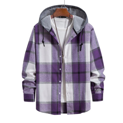 Men's Plaid Long Sleve hooded-shirt