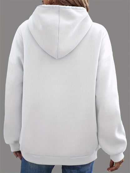 Zipper Bear Print Teddy Fleece Lined Sweatshirt