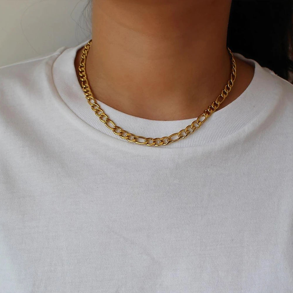 eManco Figaro Link Chains Necklace Stainless Steel Chain for Men Women Colar Gift Jewelry Cuban Chain Choker 4MM/6MM/8MM