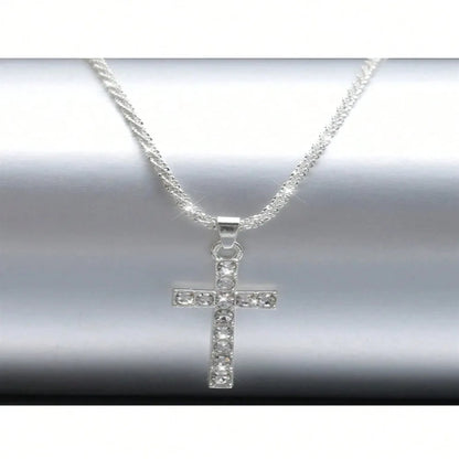 Korean Fashoin Sparkling Starry Silver Color Necklace For Women Jewelry 2025 Trending New Luxury Crystal Cross Pendant Necklaces