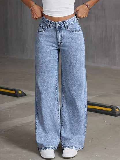 Versatile Washed Denim Trousers for Women – Trendy Wide Leg
