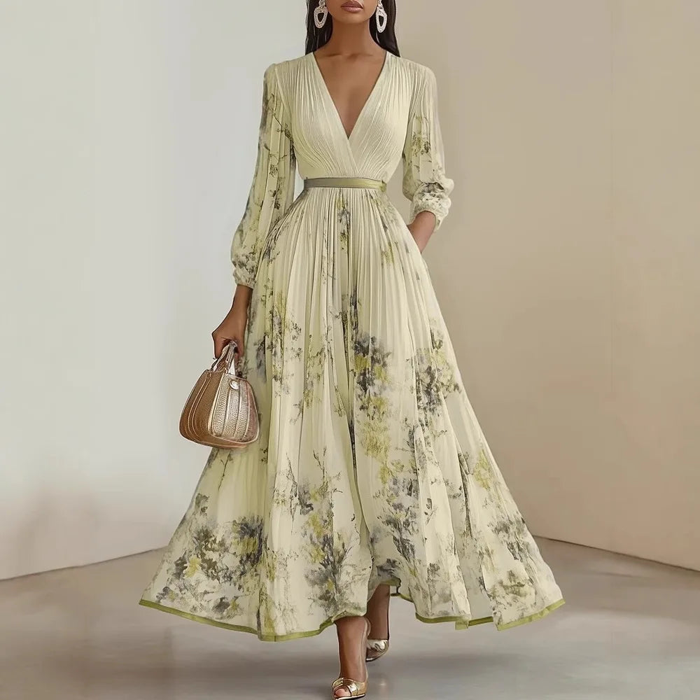 Bohemian Summer Beach Dress Sleeveless Floral Print V-Neck Flowy Maxi Dress for Women Resort Holiday Party Casual Outfit Fashion