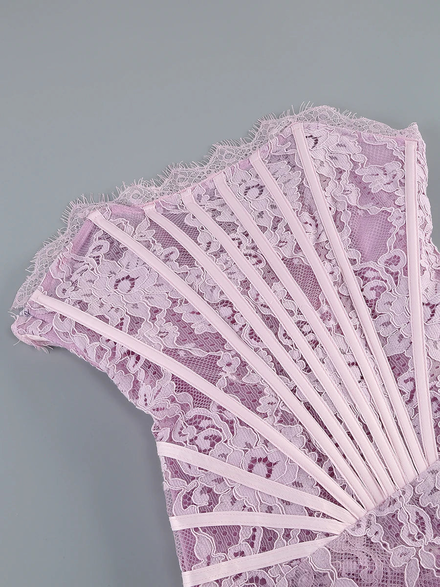 White Birthday Dress for Women – Elegant Lace Pleated Gown