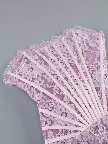 White Birthday Dress for Women – Elegant Lace Pleated Gown