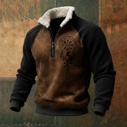 Cassian - Zip-Up Sweater with a High Fur-Trimmed Collar