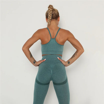 2Pcs Seamless Gym Sets Fitness Sports Suits Womens Clothing High Waist Booty Leggings Sports Bra Running Athletic Wear Yoga Sets