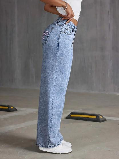 Versatile Washed Denim Trousers for Women – Trendy Wide Leg