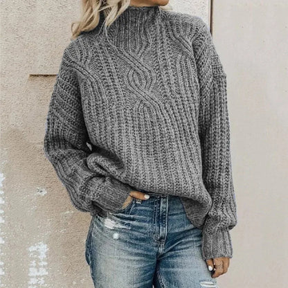 Women's High Collar Twist Knit Sweater