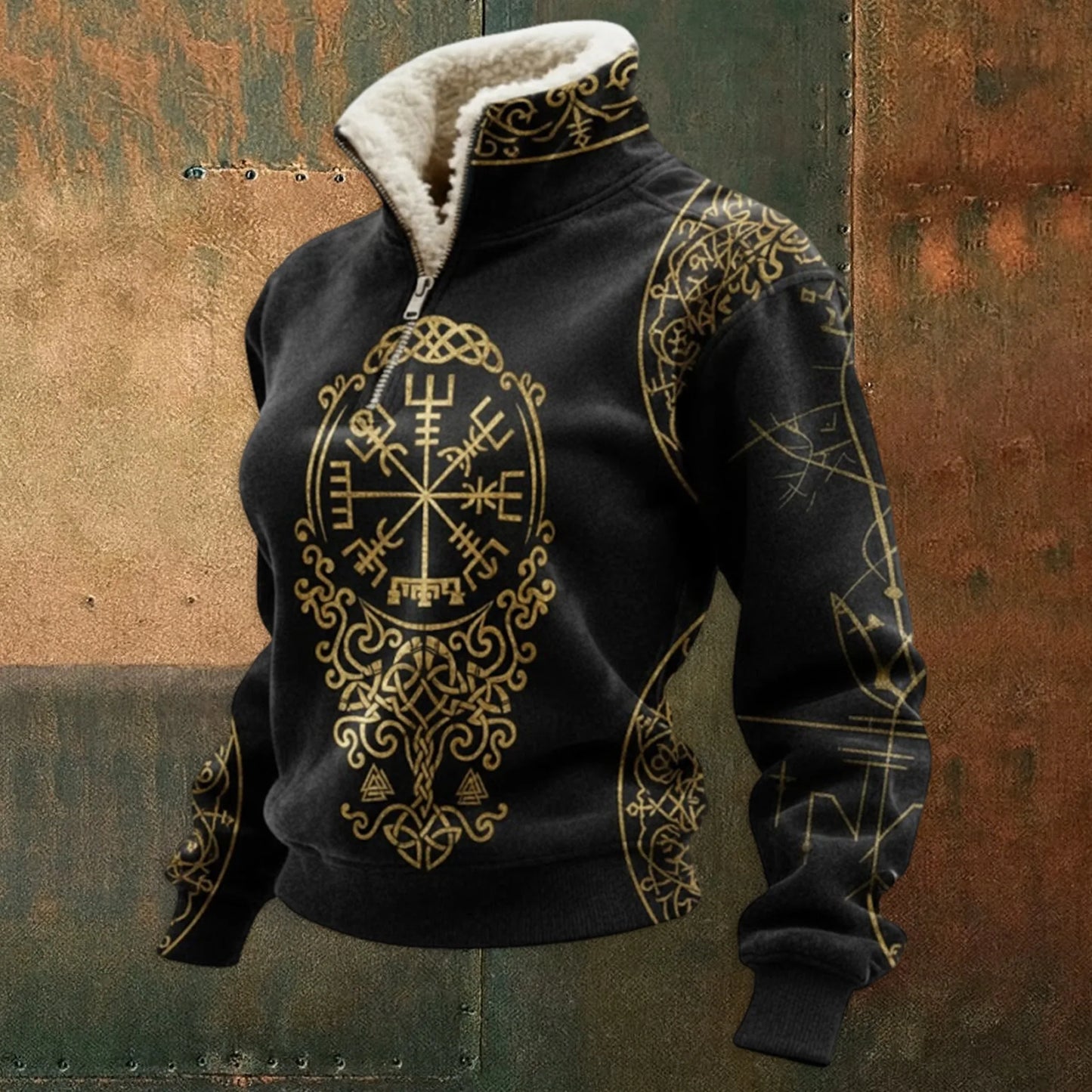 Cassian - Zip-Up Sweater with a High Fur-Trimmed Collar