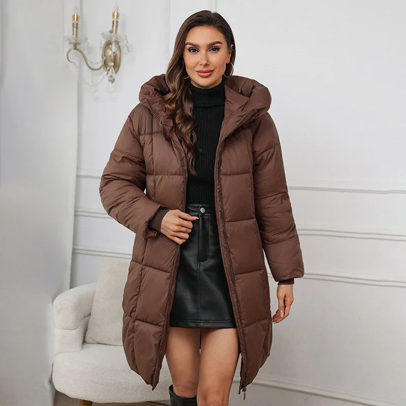 Chic Hooded Plaid Puffer Coat for Women – Warm Winter Layer