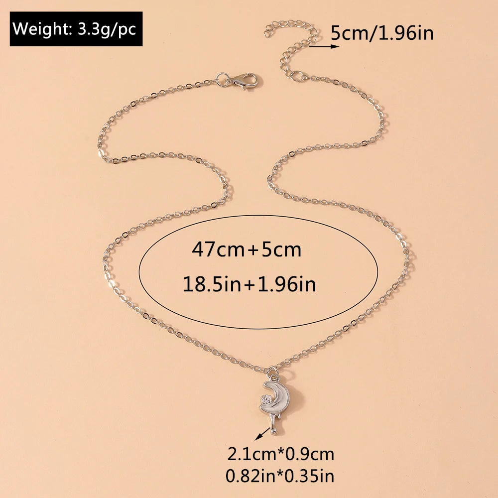 Aihua Exquisite Y2K Silver Color Crystal Sun Moon Star Necklaces for Women Korean Temperament Clavicle Chain Jewelry Gifts