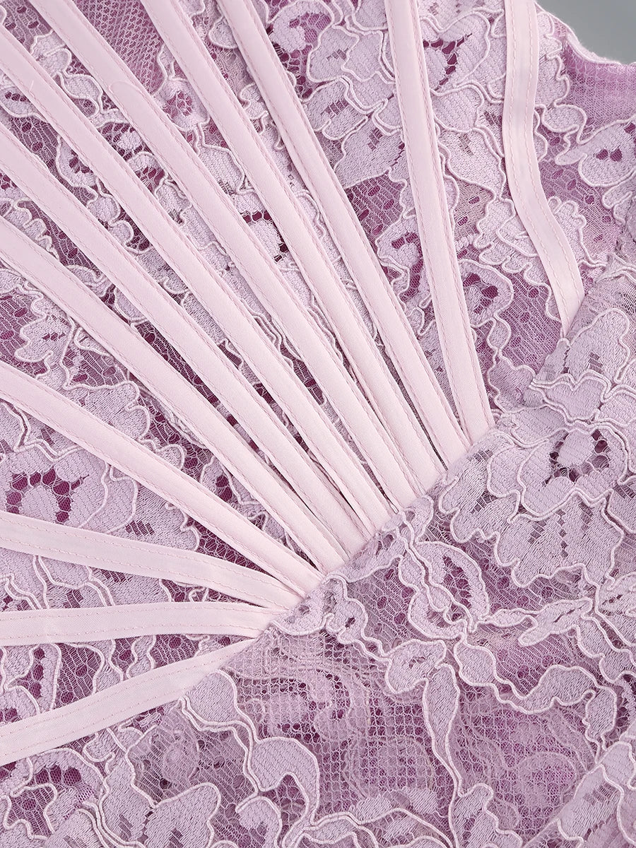 White Birthday Dress for Women – Elegant Lace Pleated Gown