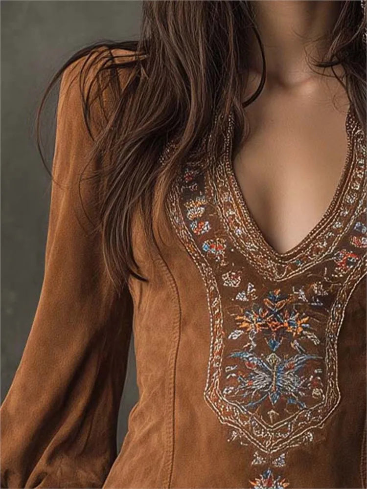 Vintage Short Suede Effect Dress