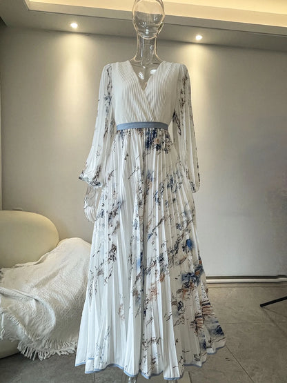 Bohemian Summer Beach Dress Sleeveless Floral Print V-Neck Flowy Maxi Dress for Women Resort Holiday Party Casual Outfit Fashion