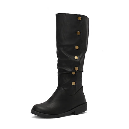 Retro Rivet Low Heel High Tube Motorcycle Boots