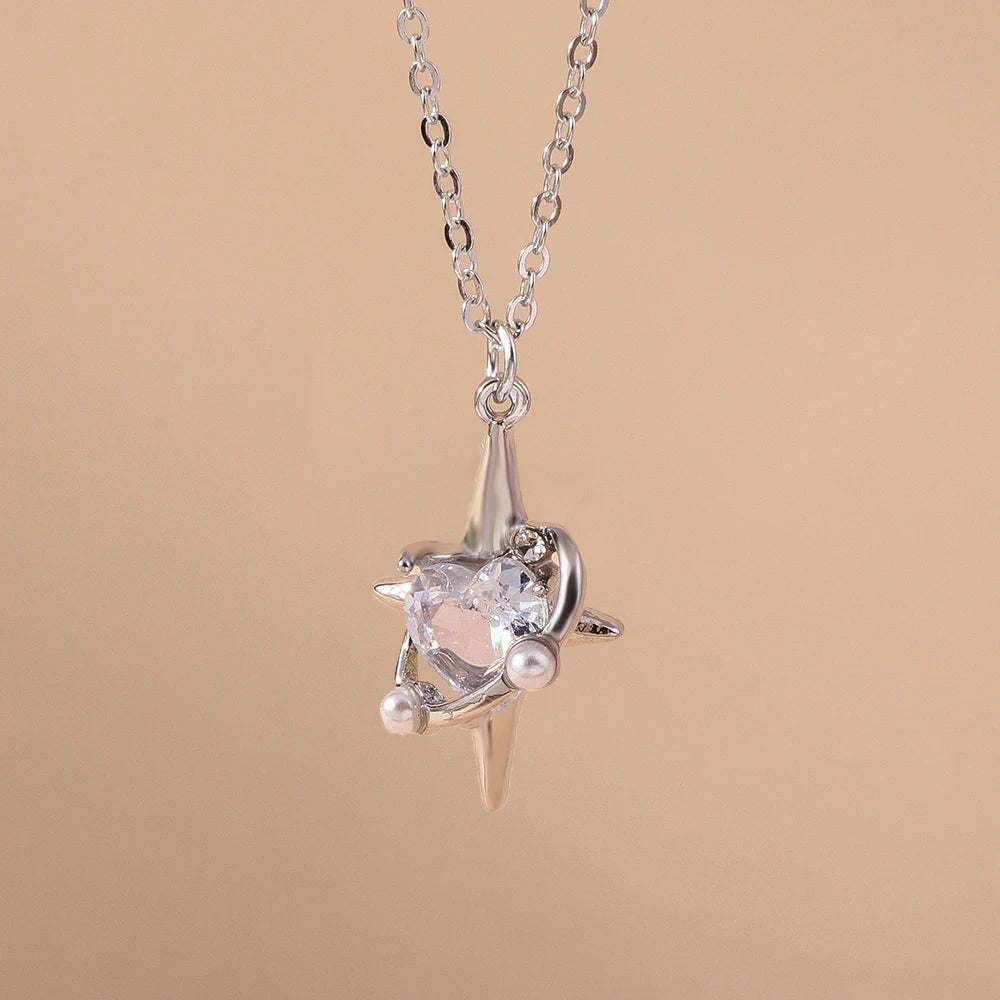 Aihua Exquisite Y2K Silver Color Crystal Sun Moon Star Necklaces for Women Korean Temperament Clavicle Chain Jewelry Gifts